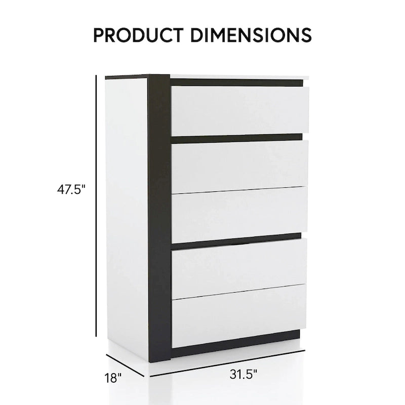 Ensemble de chambre à coucher 3 pièces en bois blanc - Lit, commode et table de chevet modernes
