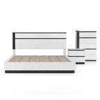 Ensemble de chambre à coucher 3 pièces en bois blanc - Lit, commode et table de chevet modernes