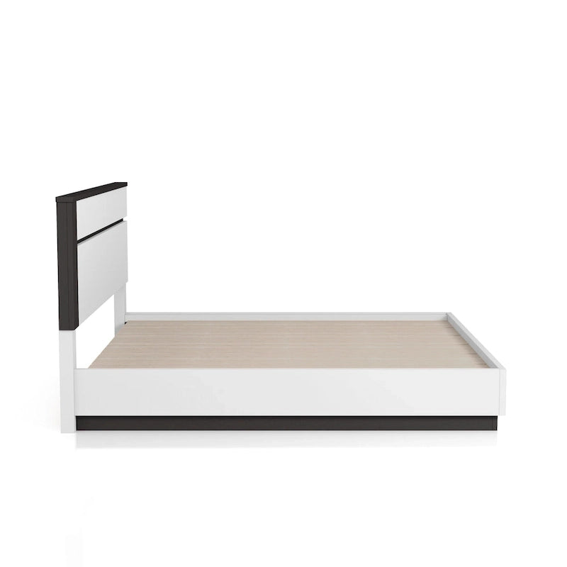 Ensemble de chambre à coucher 3 pièces en bois blanc - Lit, commode et table de chevet modernes