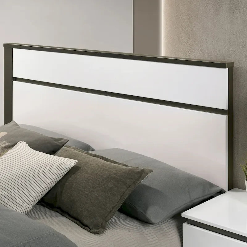 Ensemble de chambre à coucher 3 pièces en bois blanc - Lit, commode et table de chevet modernes