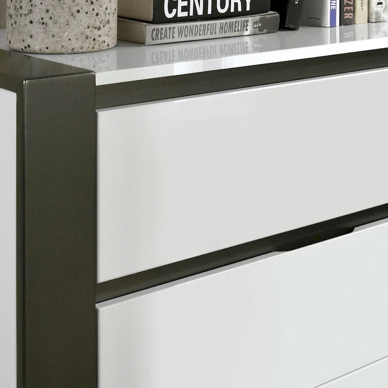 Ensemble de chambre à coucher 3 pièces en bois blanc - Lit, commode et table de chevet modernes