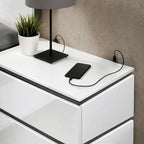 Ensemble de chambre à coucher 3 pièces en bois blanc - Lit, commode et table de chevet modernes
