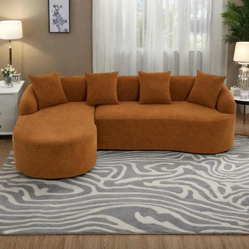 Canapé d'angle 3 places en chenille 98,4 avec méridienne et 4 oreillers