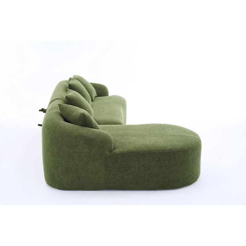 Canapé d'angle 3 places en chenille 98,4 avec méridienne et 4 oreillers