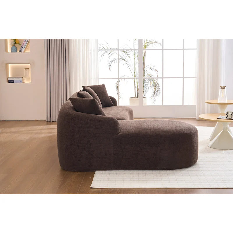 Canapé d'angle 3 places en chenille 98,4 avec méridienne et 4 oreillers