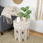 Table d'appoint octogonale sculptée 18 blanc antique et or brossé