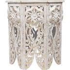 Table d'appoint octogonale sculptée 18 blanc antique et or brossé