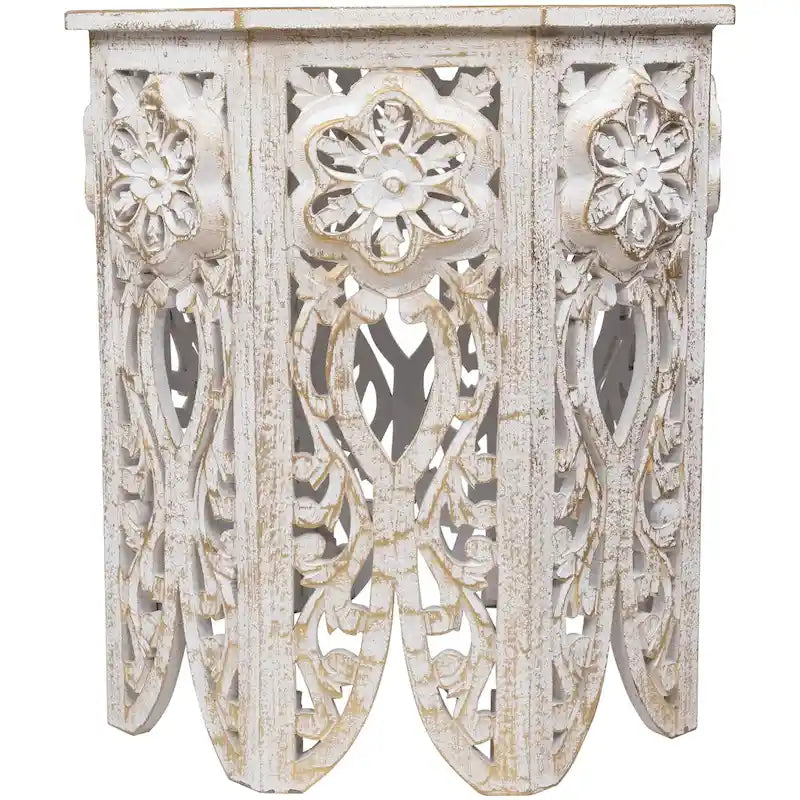 Table d'appoint octogonale sculptée 18 blanc antique et or brossé