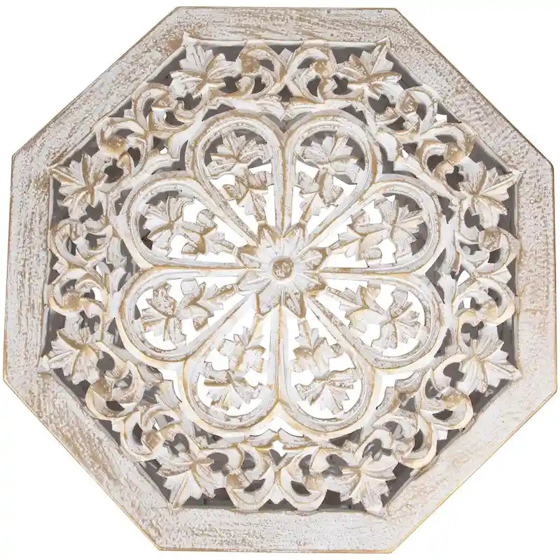 Table d'appoint octogonale sculptée 18 blanc antique et or brossé