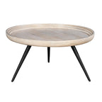 Table basse ronde de 30 po avec plateau amovible – Bois de manguier blanc lavé fait à la main