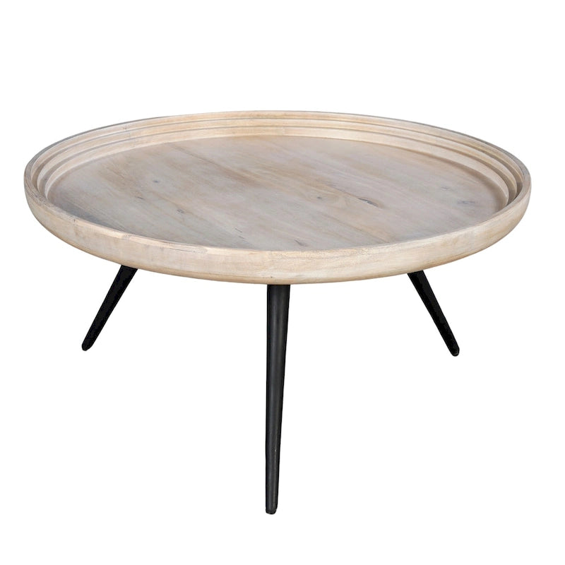Table basse ronde de 30 po avec plateau amovible – Bois de manguier blanc lavé fait à la main
