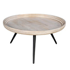 Table basse ronde de 30 po avec plateau amovible – Bois de manguier blanc lavé fait à la main