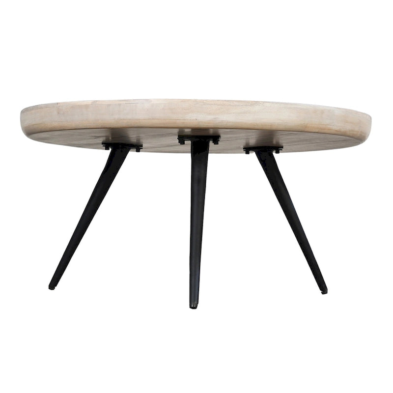 Table basse ronde de 30 po avec plateau amovible – Bois de manguier blanc lavé fait à la main