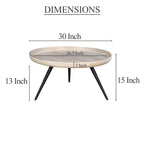 Table basse ronde de 30 po avec plateau amovible – Bois de manguier blanc lavé fait à la main