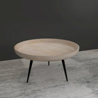 Table basse ronde de 30 po avec plateau amovible – Bois de manguier blanc lavé fait à la main