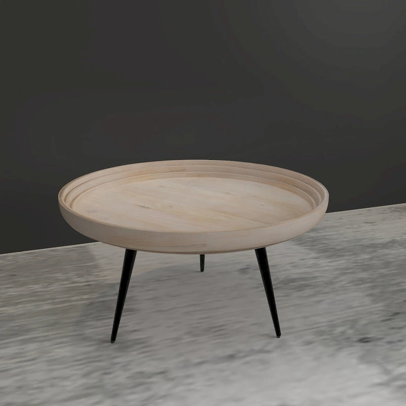 Table basse ronde de 30 po avec plateau amovible – Bois de manguier blanc lavé fait à la main