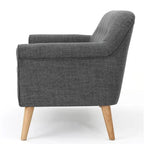 Causeuse, 50 po, Tissu lisse en polyester capitonné gris, Bois brun naturel