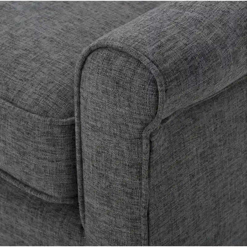 Causeuse, 50 po, Tissu lisse en polyester capitonné gris, Bois brun naturel