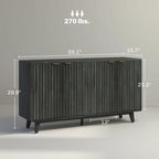 Buffet enfilade moderne cannelé de 140 cm avec poignées dorées et 5 pieds