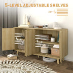 Buffet enfilade moderne cannelé de 140 cm avec poignées dorées et 5 pieds