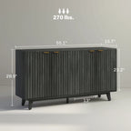 Buffet enfilade moderne cannelé de 140 cm avec poignées dorées et 5 pieds