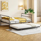 Lit de repos en métal avec tête de lit en forme de maison et lit gigogne double – Cadre de lit pour chambre d'enfants