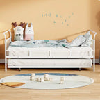 Lit de repos en métal avec tête de lit en forme de maison et lit gigogne double – Cadre de lit pour chambre d'enfants