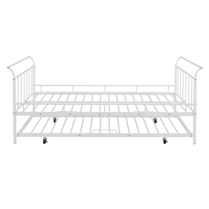 Lit de repos en métal avec tête de lit en forme de maison et lit gigogne double – Cadre de lit pour chambre d'enfants