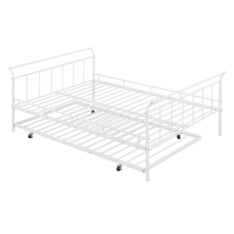 Lit de repos en métal avec tête de lit en forme de maison et lit gigogne double – Cadre de lit pour chambre d'enfants