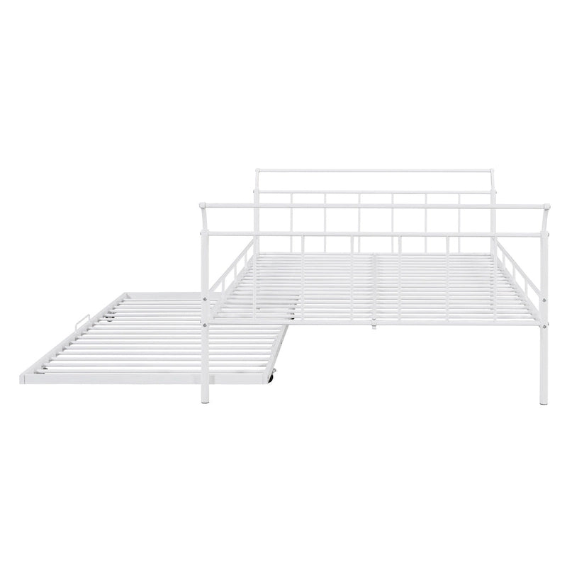 Lit de repos en métal avec tête de lit en forme de maison et lit gigogne double – Cadre de lit pour chambre d'enfants
