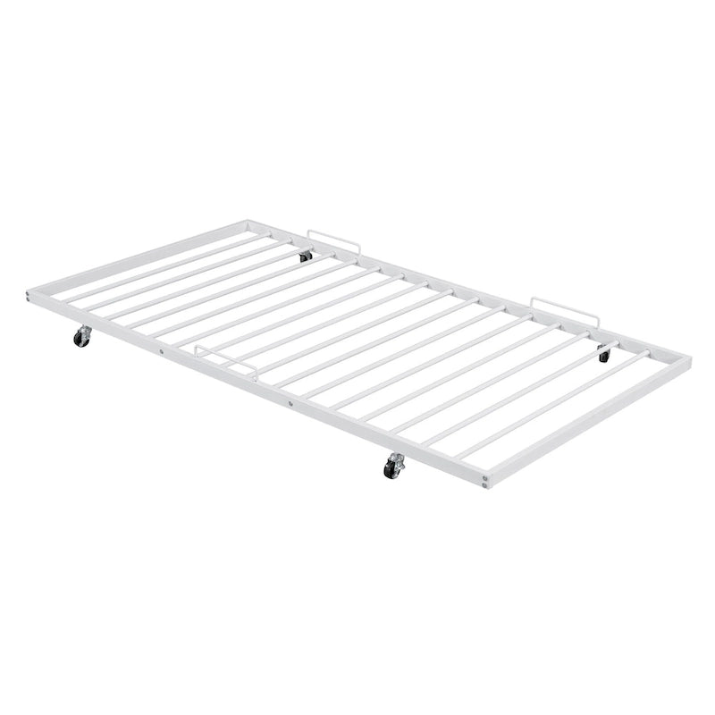 Lit de repos en métal avec tête de lit en forme de maison et lit gigogne double – Cadre de lit pour chambre d'enfants