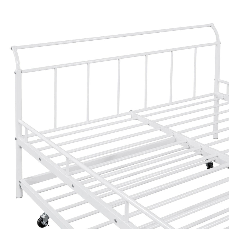 Lit de repos en métal avec tête de lit en forme de maison et lit gigogne double – Cadre de lit pour chambre d'enfants