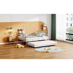 Lit de repos en métal avec tête de lit en forme de maison et lit gigogne double – Cadre de lit pour chambre d'enfants