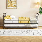 Lit de repos en métal avec tête de lit en forme de maison et lit gigogne double – Cadre de lit pour chambre d'enfants