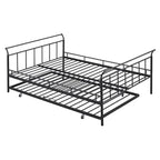 Lit de repos en métal avec tête de lit en forme de maison et lit gigogne double – Cadre de lit pour chambre d'enfants