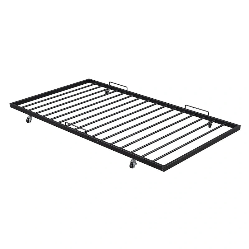 Lit de repos en métal avec tête de lit en forme de maison et lit gigogne double – Cadre de lit pour chambre d'enfants