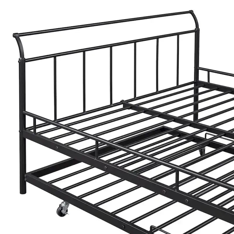 Lit de repos en métal avec tête de lit en forme de maison et lit gigogne double – Cadre de lit pour chambre d'enfants