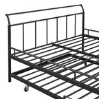 Lit de repos en métal avec tête de lit en forme de maison et lit gigogne double – Cadre de lit pour chambre d'enfants
