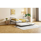 Lit de repos en métal avec tête de lit en forme de maison et lit gigogne double – Cadre de lit pour chambre d'enfants