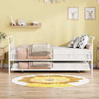 Lit de repos en métal avec tête de lit en forme de maison et lit gigogne double – Cadre de lit pour chambre d'enfants