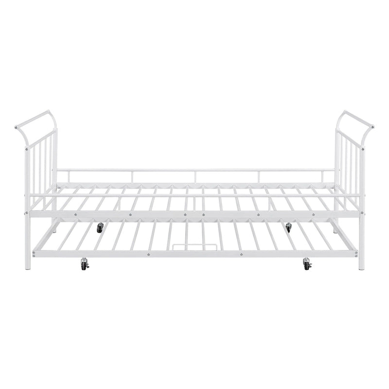 Lit de repos en métal avec tête de lit en forme de maison et lit gigogne double – Cadre de lit pour chambre d'enfants