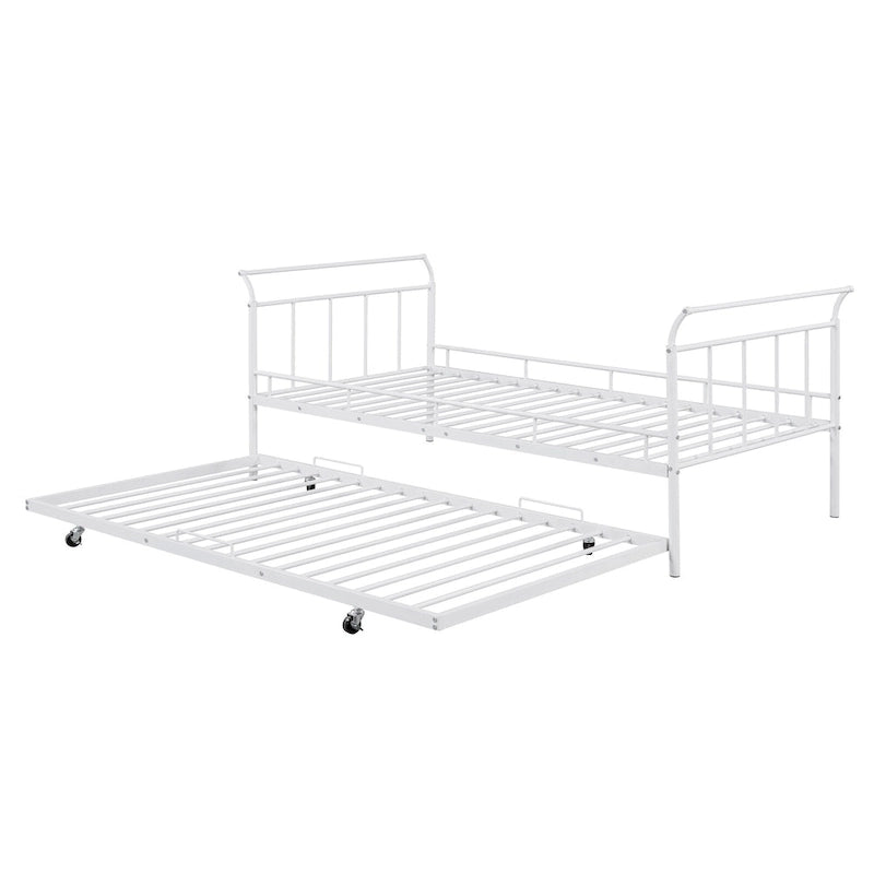 Lit de repos en métal avec tête de lit en forme de maison et lit gigogne double – Cadre de lit pour chambre d'enfants