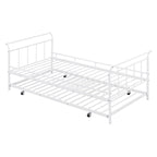 Lit de repos en métal avec tête de lit en forme de maison et lit gigogne double – Cadre de lit pour chambre d'enfants