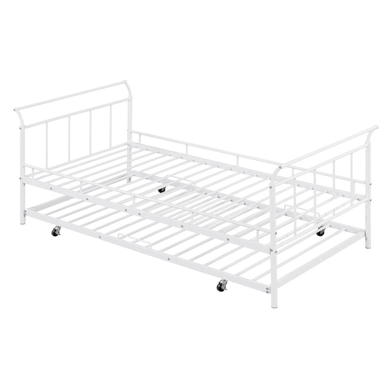 Lit de repos en métal avec tête de lit en forme de maison et lit gigogne double – Cadre de lit pour chambre d'enfants