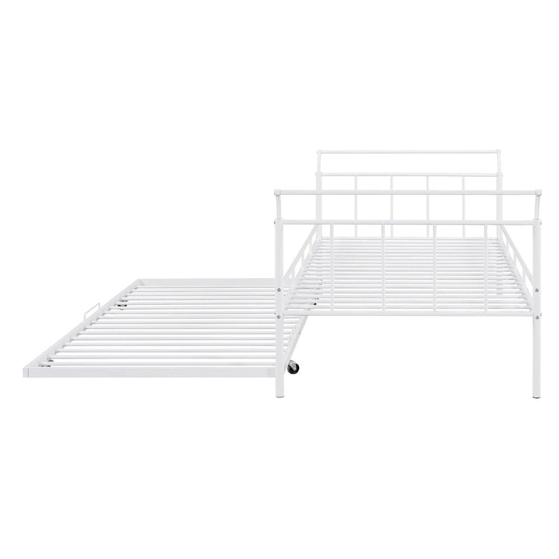 Lit de repos en métal avec tête de lit en forme de maison et lit gigogne double – Cadre de lit pour chambre d'enfants