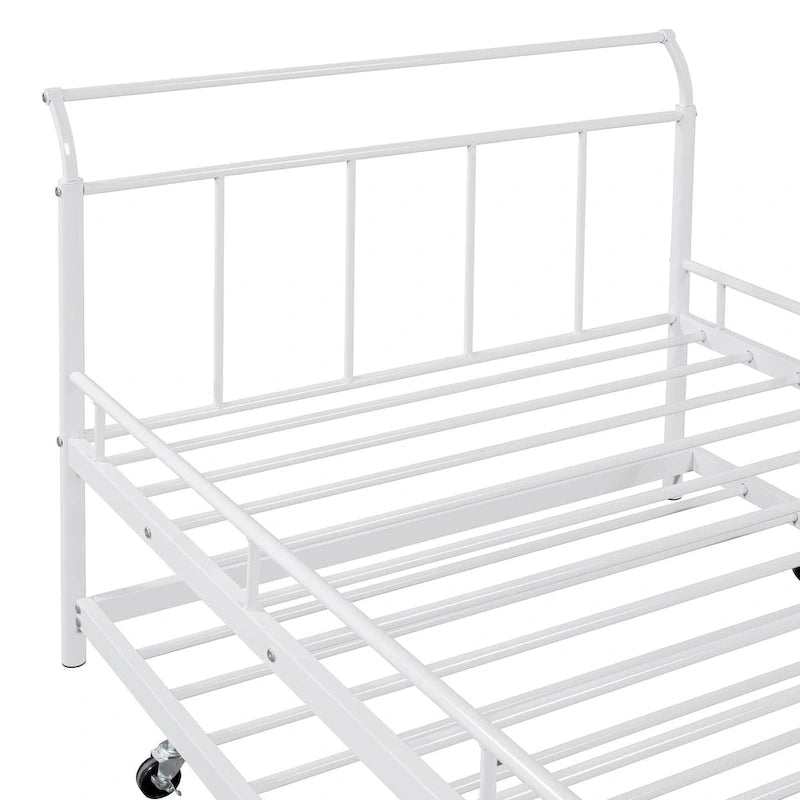 Lit de repos en métal avec tête de lit en forme de maison et lit gigogne double – Cadre de lit pour chambre d'enfants