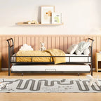 Lit de repos en métal avec tête de lit en forme de maison et lit gigogne double – Cadre de lit pour chambre d'enfants