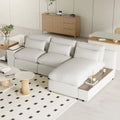 Canapé d'angle 3 places beige 279 cm avec rangements latéraux doubles – Tissu respirant, ressorts ensachés