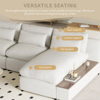Canapé d'angle 3 places beige 279 cm avec rangements latéraux doubles – Tissu respirant, ressorts ensachés