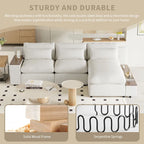 Canapé d'angle 3 places beige 279 cm avec rangements latéraux doubles – Tissu respirant, ressorts ensachés